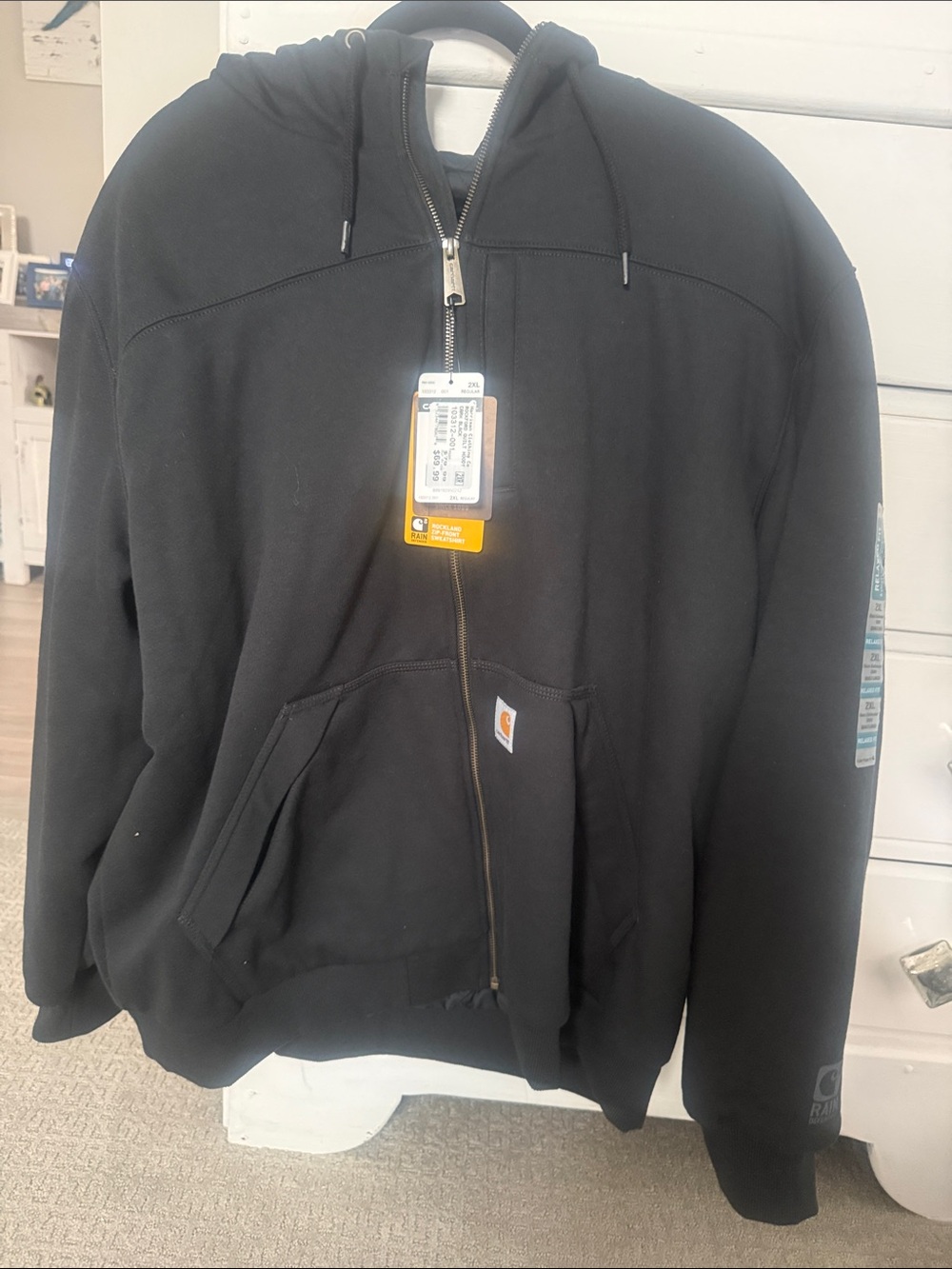 Carhartt Black Hooded Full-Zip Work Jacket Rockland Rain Defender